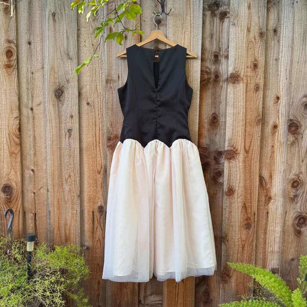 Black and Cream Satin Drop-Style Waist Tulle Midi Dress 🌿 - Picture 6 of 10